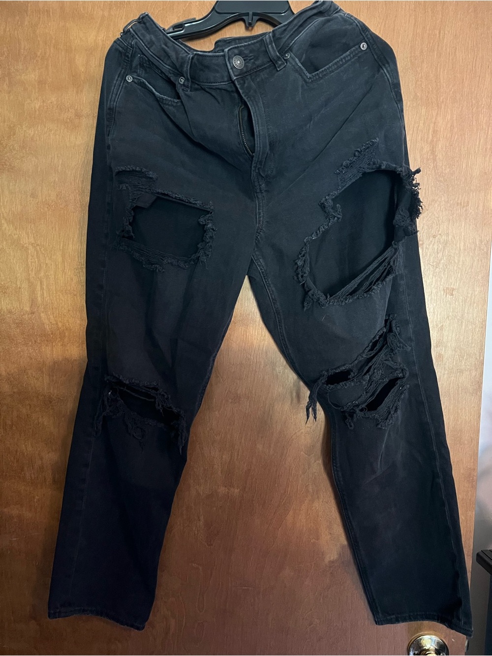 American Eagle Outfitters Black Distressed Straight Leg Jeans